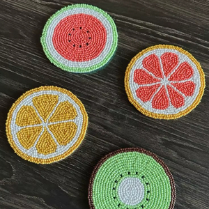 Fruit Slice <b>Beaded</b> <b>Coasters</b> Set Watermelon Lemon Orange Kiwi Handmade Home Decor Boutique Gift Accessory Seed Bead Artistry - Product Image 1