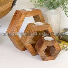 Portavelas cilíndrico de madera de acacia de mango largo pulido hecho a mano, soporte de pilar de candelita rústica, centro de mesa de Navidad, decoración del hogar - Product Image 3