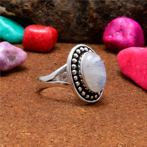Bague en Pierre de Lune Arc-en-ciel Naturelle, Argent Sterling 925, Bijou Fait Main, Cadeau d'Anniversaire de Mariage pour Elle, Bague pour Filles - Product Image 2