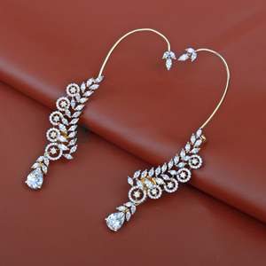 Shanaya Designer Cuff Earrings-18K Gold Plated Brass with Zircon Pearl & Diamond Heart Studs for Engagement - Product Image 2