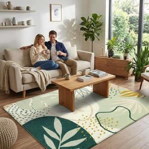 Modern <b>Abstract</b> Floral Polyester Rectangle Carpet | Machine Made Area Rug Non-Slip Surface 6mm Low Pile <b>Canvas</b> Backing Home Use - Product Image 5