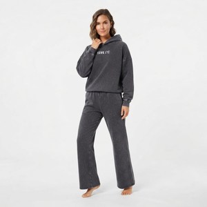 Trendy Charcoal <b>Grey</b> Two Piece <b>Acid</b> <b>Wash</b> <b>Tracksuit</b> For Women Wholesale High Quality <b>Tracksuit</b> Hoodie Custom Logo - Product Image 3