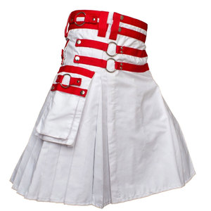 Kilt écossais pour homme, blanc et rouge, avec sangle, style utilitaire, kilt moderne, kilt des Highlands - Product Image 1