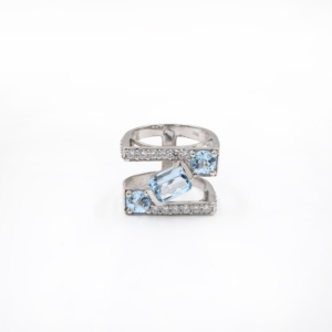 Bague en argent sterling 925 avec topaze bleue naturelle, plaquée rhodium, bijoux fins OEM ODM - Product Image 4