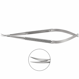 Ciseaux microchirurgicaux Evandro De Oliveira en acier inoxydable, lames courbées, manche moleté, instrument chirurgical manuel - Product Image 3