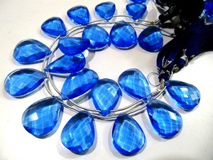Perles en vrac de topaze bleue de Londres, forme poire facettée, hydro quartz - Product Image 4