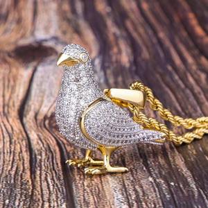 Collier Pendentif Hip Hop Oiseau Colombe Luxe Sertie de Pierres, en Argent Sterling 925 Plaqué Or, Breloque pour Hommes et Femmes, Bijoux Personnalisés, Vente en Gros - Product Image 5
