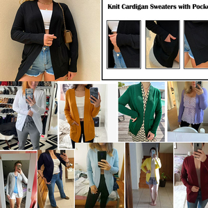 Suéter Cárdigan de Cachemira de Alta Calidad para Mujer, Color Blanco, Manga Larga, Cárdigan de Punto Holgado, Abrigo Largo con Bolsillo - Product Image 6