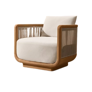 Sillón de Exterior Moderno y Elegante, de Madera de Teca Sólida con Panel Lateral de Cuerda Tejida, Cojín Grueso y Suave, Muebles de Jardín y Resort de Primera Calidad - Product Image 3