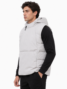 <b>Mens</b> <b>White</b> Finished Solid Hooded <b>Puffer</b> <b>Jacket</b> Winter Quilted Insulated Outerwear Asymmetrical Full Zip Closure Warm Padded - Product Image 2