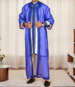 Túnica Larga de Seda Azul para Hombre, con Bordado, Antiarrugas, Estilo Tradicional Africano, Elegante - Product Image 2