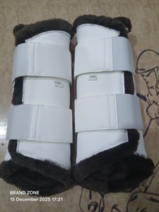 BRAND ZONE Patent Leather & 8MM Neoprean Horse Tendon Brushing Boots with Faux Fur Lining Private Label <b>Equestrian</b> equipments - Product Image 2