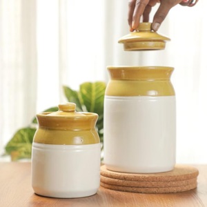 Vintage Ceramic <b>Storage</b> Jar Glazed Lid Rustic Airtight Canister Moisture Safe <b>Kitchen</b> Organizer Farmhouse Counter Accent - Product Image 5