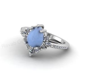 Top Selling <b>Gold</b> Plated 925 Silver 8x6mm Natural Blue <b>Opal</b> Pear Gemstone Prong Set <b>Ring</b> With CZ Halo Fine Jewelry Gift For Women - Product Image 3