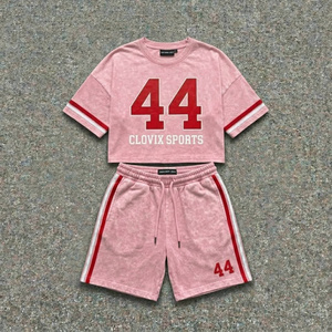 CLOVIX SPORTS Men's Summer Casual Two-Piece Cotton T-<b>Shirt</b> & Shorts Set Custom Front Logo Silk Screen Printed Pattern ODM - Product Image 1