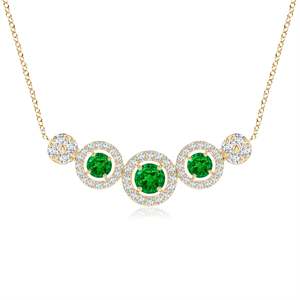 14K <b>Solid</b> <b>Gold</b> Natural Round Emerald Diamond Halo <b>Pendant</b> Necklace Fine Jewellery May Birthstone Anniversary Wedding - Product Image 1