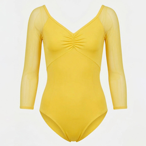 Women Nylon Mesh Splice Long Sleeve Ballet Leotards Adult V <b>Back</b> Dance Gymnastics Bodysuit Customizable - Product Image 5