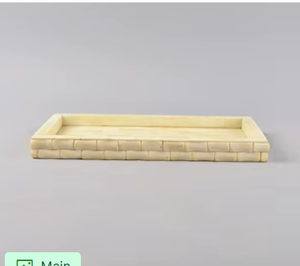 Plateau de service décoratif de luxe en bois de manguier naturel, élégant et rectangulaire, pour table basse, avec motif géométrique en os - Product Image 2