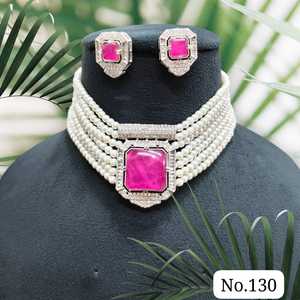 Elegant Geometric Ethnic Zircon <b>Statement</b> <b>Necklace</b> Set with Imitation Pearl Beads Gold Plated Clasp for Women Party No.130 - Product Image 4