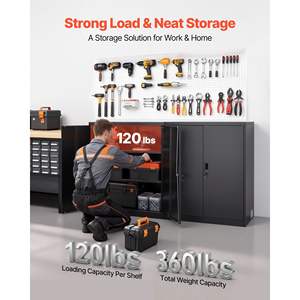 Armario de Almacenamiento de Metal de Acero Negro para Almacén 41.7 Garaje 3 Niveles 2 Estantes Ajustables 2 Puertas Magnéticas 2 Llaves - Product Image 2