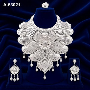 Parure de bijoux ethniques de créateur en zircon, boucles d'oreilles pendantes longues, plaqué argent, collection fiançailles, anniversaire, mariage A-63017 - Product Image 5