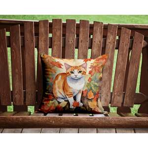 Japanese Bobtail <b>Cat</b> on Fall Leaves Decorative Pillow Machine Washable for Indoor & Outdoor 14Hx14W for <b>Couch</b> Bed & Patio Decor - Product Image 2