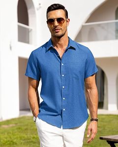 Camisas de Lino Aero para Hombre, Camisas de Manga Corta con Botones, Sin Arrugas, Casuales, para Vacaciones, Playa, Verano, Transpirables - Product Image 1