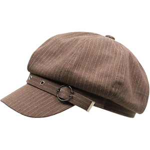 Casquette de newsboy rayée marron avec anneau métallique réglable unisexe pour le printemps et l'automne, usage décontracté, polyester/coton, 56-58 cm - Product Image 4