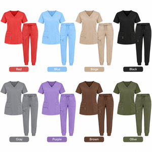 Ensemble de blouses et pantalons d'infirmière personnalisables avec logo sur mesure pour femmes, uniforme médical extensible, pantalon de jogging, uniforme d'hôpital, haut à col en V et pantalon - Product Image 6