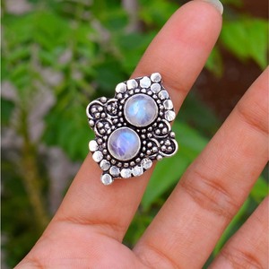 Moonstone <b>Silver</b> <b>Ring</b> <b>925</b> Sterling <b>Silver</b> Bezel Setting Wedding Gift <b>Ring</b> Jewelry - Product Image 1