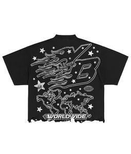 Camiseta de Algodón Oversize con Diseño Personalizado OEM, Estampada, de Manga Corta, Corte Cuadrado, con Bajo Desgastado y Rasgado para Hombre - Product Image 5