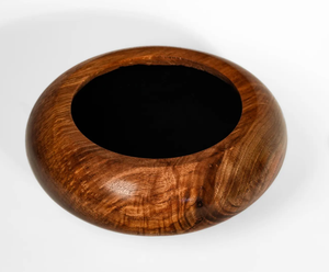 Bol décoratif en bois de qualité supérieure, intérieur noir, grain de noyer lisse, centre de table rond en forme de calebasse, plat d'appoint - Product Image 1