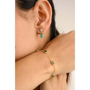 14K <b>Gold</b> Asscher Cut Diamond <b>Bangle</b> Bracelet-Trendy Bezel Set Style - Product Image 3