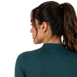 Camiseta de equitación de manga larga para mujer, color verde azulado oscuro, con cremallera de un cuarto, elástica y transpirable, para entrenamiento ecuestre. - Product Image 4