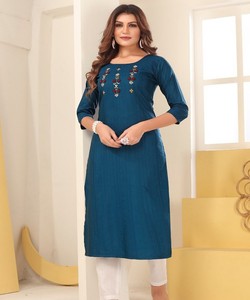 Kurti bordado a mano en seda, el más vendido, ropa tradicional para mujer, colección boutique 85092 azul - Product Image 1
