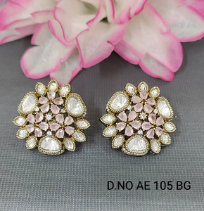Modernos Pendientes de Moissanita con Corte Marquesa en Forma de Flor para Mujer, AE 105 SG, Plata, Moda para el Día de San Valentín - Product Image 3