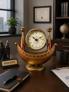 Golden Apple Circular Desk <b>Clock</b> with Pen Holder Brass Modern Design Mechanical Movement Hourly Chiming <b>Office</b> Decor - Product Image 2