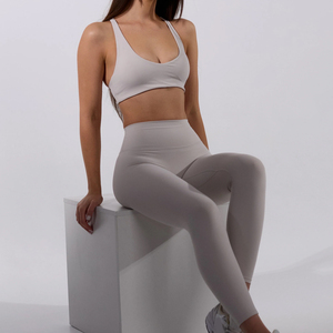 Two Piece Women Bra and Leggings Yoga Sets Women Sets <b>Padded</b> Stretchy Matching Solid Colour High Waist Leggings Sets Gym - Product Image 3