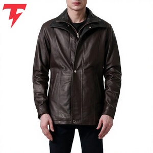 Abrigo Largo de Invierno de Cuero Genuino Ecológico, Transpirable, Impermeable y Antiarrugas con Cuello Mao y Doble Botonadura - Product Image 1