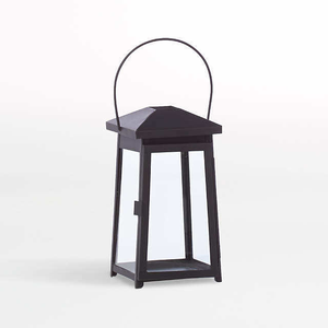 Lanterne décorative en métal noir pour intérieur/extérieur avec porte-bougie, panneaux en verre et guirlandes pour Noël et mariages - Product Image 3