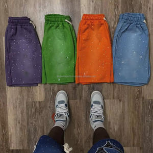 Pantalones Cortos Deportivos para Hombre, Personalizados con Logotipo de Pedrería, Estilo Urbano Vintage, Oversize, Desgastados, Lavado Ácido, de Secado Rápido - Product Image 5