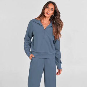 Conjunto de sudadera azul con cierre de cremallera y pantalones anchos para mujer, ropa cómoda y estética para estar en casa. - Product Image 5