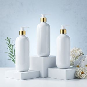 Bouteille en plastique PET blanche de 500 ml avec pompe à lotion dorée, emballage cosmétique pour shampoing, gel douche, capacité et couleur personnalisées, certifiée ISO, OEM/ODM - Product Image 2