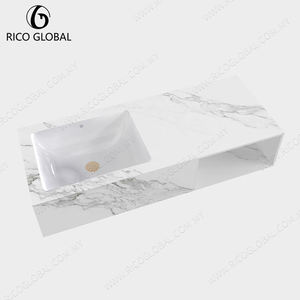 Lavabo mural rectangulaire en marbre avec finition polie, design minimaliste, facile à nettoyer, lavabos suspendus au mur - Product Image 6