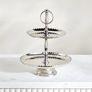 Round Designer <b>Edge</b> Silver Finished Cake Stand For Serving Cakes Desserts Fruits And Elegant Table Decor For Home Parties Events - Product Image 1