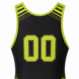 Combinaison de lutte sublimée pour hommes, vert néon et noir, en polyester, uniforme athlétique sans manches, vêtements d'entraînement et de compétition - Product Image 5