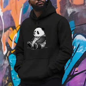 Sudadera con Capucha Roja para Hombre con Estampado de Panda, Bolsillo Delantero, Estilo Casual para Otoño, Transpirable, Corte Regular, 100% Algodón Tejido - Product Image 5