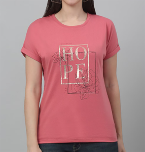 เสื้อยืดผ้าฝ้ายสีชมพูสำหรับผู้หญิง พิมพ์ลายฟอยล์ลายดอกไม้ ดีไซน์คอกลม แขนสั้น สวมใส่สบายๆ สำหรับฤดูใบไม้ผลิและฤดูร้อน - Product Image 1