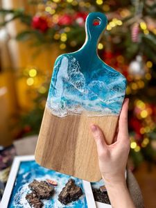 Coastal Wave Resin Chopping Block with Wood <b>Knife</b> Handle-Non-Toxic Dishwasher <b>Safe</b> 1.3cm Thick - Product Image 2