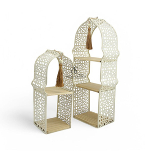 Islamic Mosque Arch Cake Stand <b>Set</b> Of 3 Pieces. 2-Tier With Wood Shelves & Tassels Eid Ramadan Metal Food Display Stand <b>Set</b> - Product Image 5